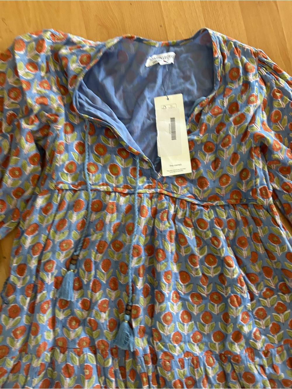 Emerson Fry Blue Floral Midi Dress with Orange Accents - Picture 4 of 11